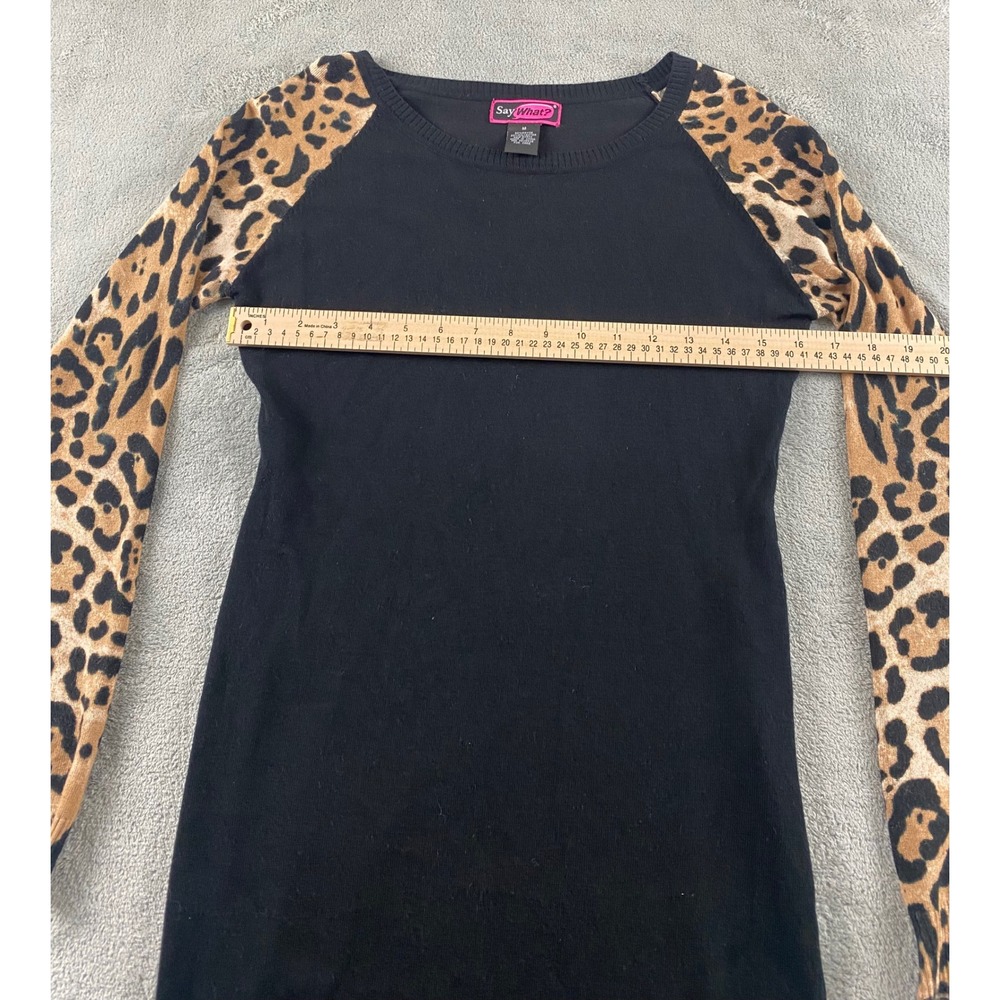 Say What? Womens Black Leopard Print Raglan Sleeve Sweater Dress Medium M - Picture 4 of 10
